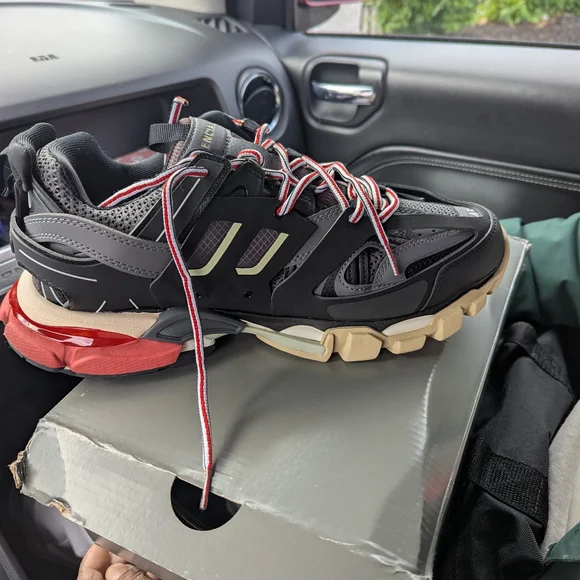 Balenciaga Black and Tan Sneakers with Red Details Balenciaga TYREX Technical Sneakers Black Red MSRP $1000 Sz  main image 4
